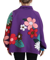 Purple Floral Print Pullover  Cotton Sweater