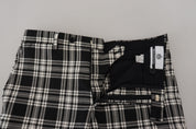 Black Checkered Cotton Men Casual Pants