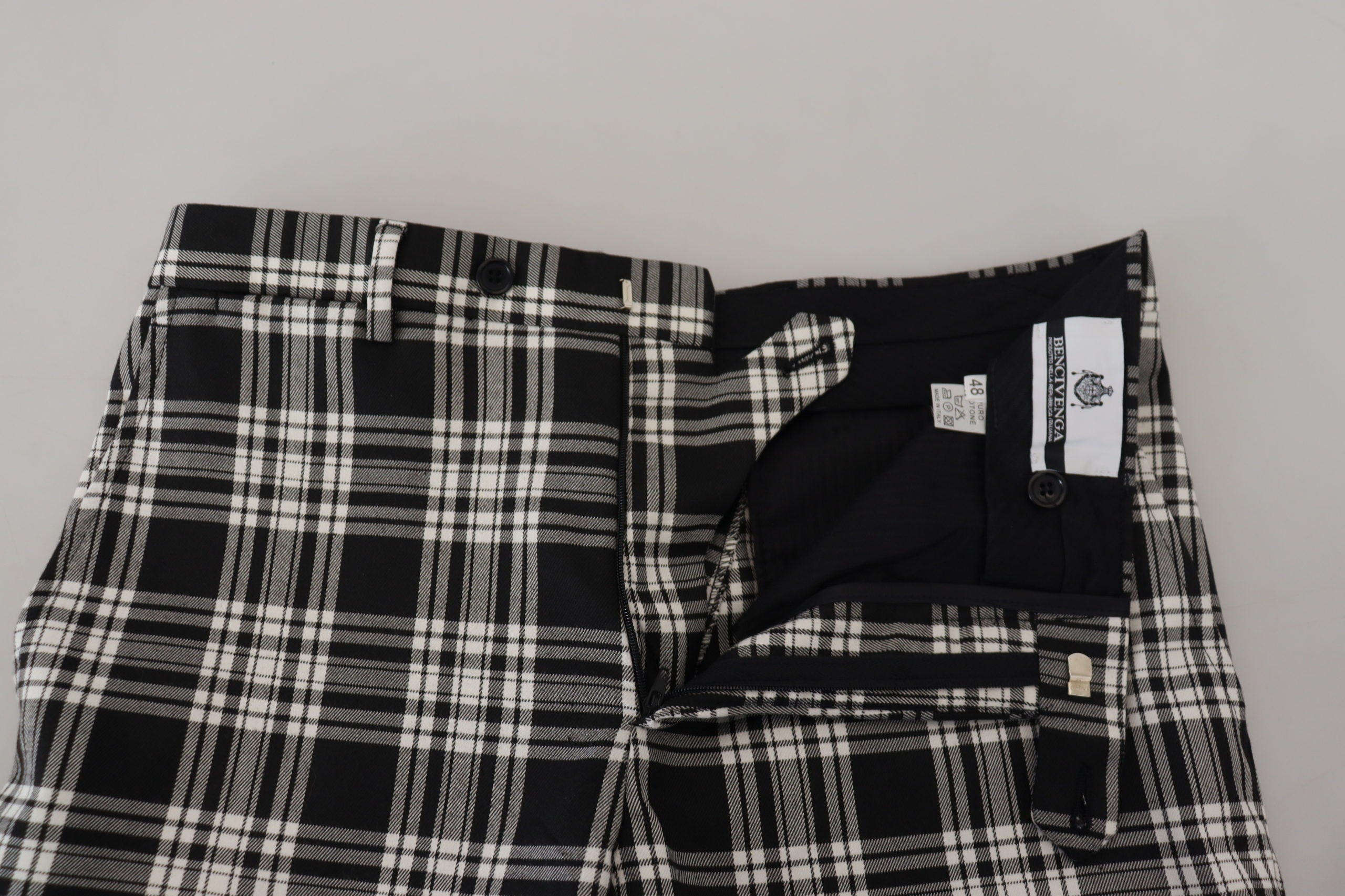 Black Checkered Cotton Men Casual Pants