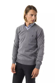 Gray Merino Wool Men Sweater