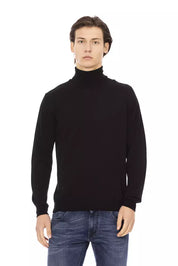 Black Fabric Men Sweater with Turtleneck Design