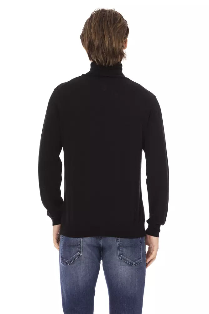 Black Fabric Men Sweater with Turtleneck Design