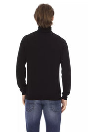 Black Fabric Men Sweater with Turtleneck Design