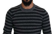 Black Gray Wool Logo Pullover Sweater