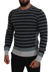 Black Gray Wool Logo Pullover Sweater