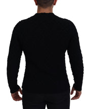 Black Wool V-neck Knitted Pullover Sweater