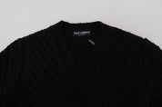 Black Wool V-neck Knitted Pullover Sweater