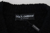 Black Wool V-neck Knitted Pullover Sweater