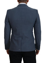 Blue Wool Stretch Slim Fit Jacket Blazer