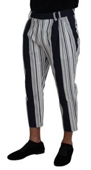 White Cotton Striped Cropped Pants
