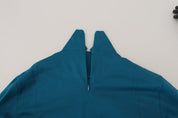 Blue Cotton Collared Slim Pullover Sweater