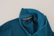 Blue Cotton Collared Slim Pullover Sweater