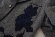 Gray Wool Roses Slim Fit Jacket Blazer