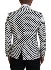 White Black Striped Slim Fit Jacket Blazer