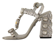 Silver Crystals Strap Buckle High Heel Sandals