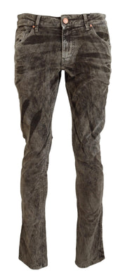 Gray Washed Cotton Corduroy Slim Fit Men Jeans