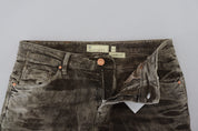 Gray Washed Cotton Corduroy Slim Fit Men Jeans