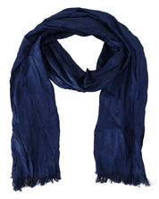 Blå sidensjal med fransar