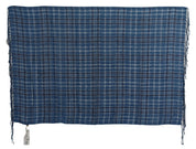 Blå linnesjal med fransar