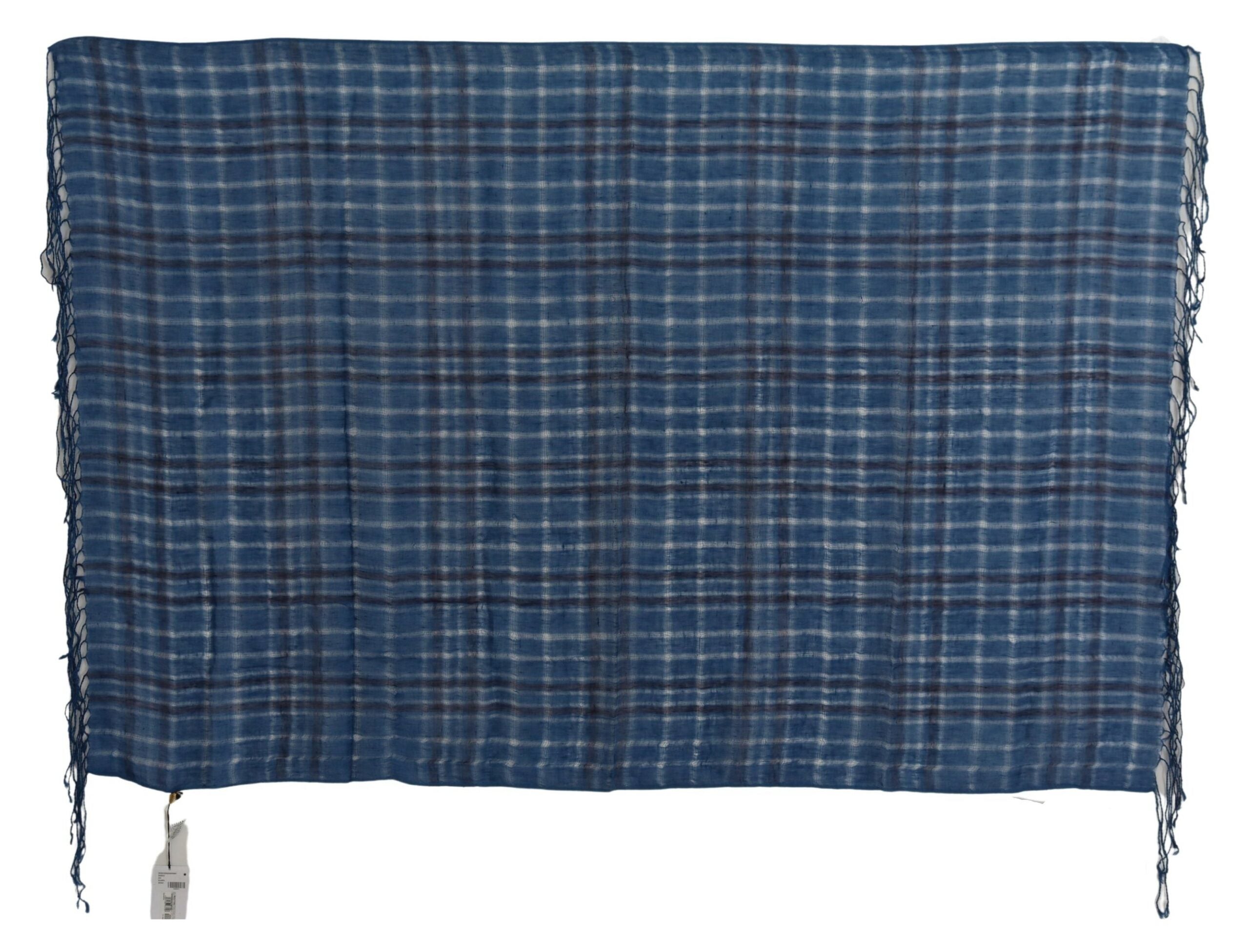 Blå linnesjal med fransar