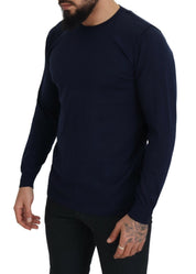 Blue Cotton Crewneck Pullover Sweater