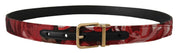 Red Jacquard Rose Leather Gold Metal Buckle Belt