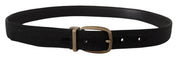Black Grosgrain Leather Bronze Metal Belt