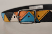 Multicolor Leather Silver Tone Logo Buckle Belt