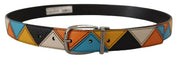 Multicolor Leather Silver Tone Logo Buckle Belt