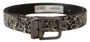 Black Marble Print Leather Gray Logo Belt