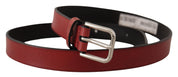 Maroon Vitello Leather Silver Metal Belt