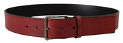 Maroon Vitello Silver Metal Logo Buckle Belt