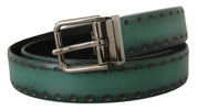 Green Giotto Leather Silver Metal Buckle Belt