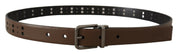 Dark Brown Perforated Leather Metal Belt