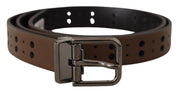 Dark Brown Perforated Leather Metal Belt