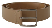 Beige Calf Leather Wide Silver Metal Belt