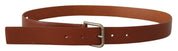 Brown Calf Leather Silver Tone Metal Buckle Belt