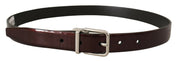 Brown Patent Leather Silver Metal Buckle Belt