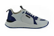 Elegant Blue and White Leather Sneakers