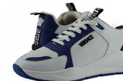 Elegant Blue and White Leather Sneakers