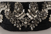 Black Silk Brass Crystal Embellished Waist Belt