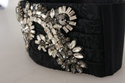 Black Silk Brass Crystal Embellished Waist Belt