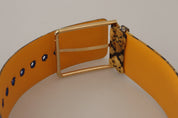 Blue Floral Patchwork Leather Wide Waist Buckle Belt