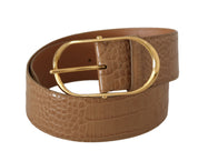 Brun beige läderbälte med guldmetallisk oval spänne