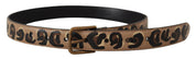 Brun läderrem med leopardmönster och vintage-metallspänne