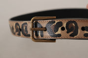 Brun läderrem med leopardmönster och vintage-metallspänne