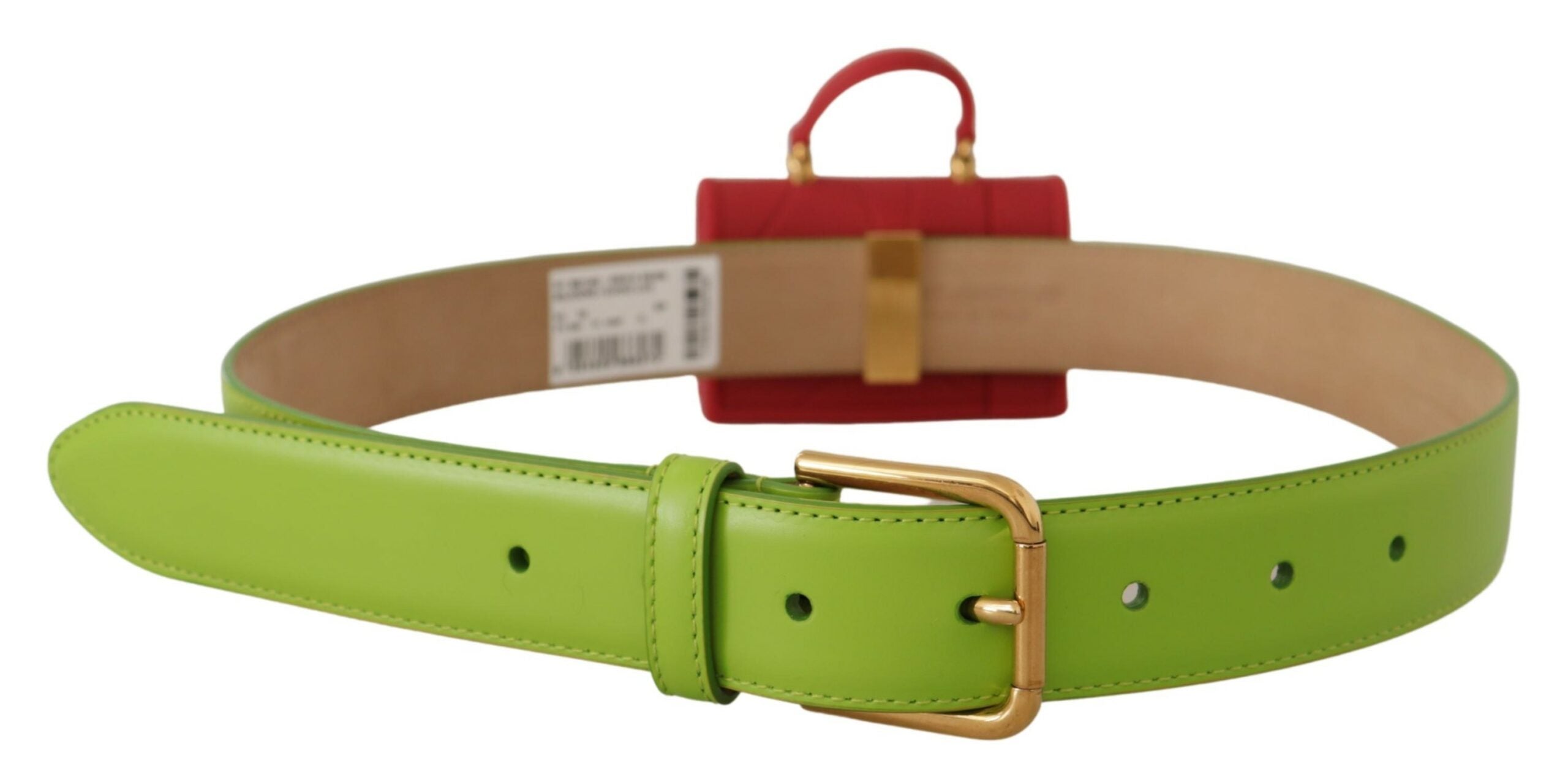 Grön läder Micro Bag med hjärtmotiv, hörlurar och bälte
