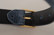 Navy Blue Velvet Gold Metal Logo Waist Buckle Belt