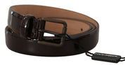 Black Patent Leather Logo Metal Waist Buckle Belt
