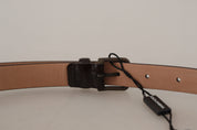 Black Patent Leather Logo Metal Waist Buckle Belt